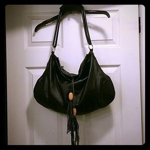 Black leather hobo bag